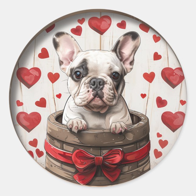 Sticker Rond Chien de taureau français Valentines (Devant)