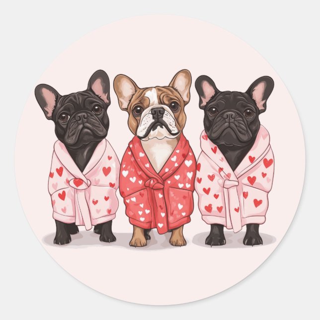Sticker Rond Chien de taureau français Valentines (Devant)
