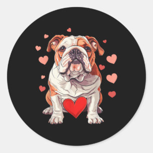Sticker Rond Chien de taureau Valentines de jour Coeur animal c