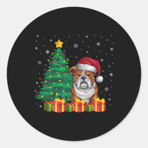 Sticker Rond Chien de taureaux anglais moche Santa Hat feux de 