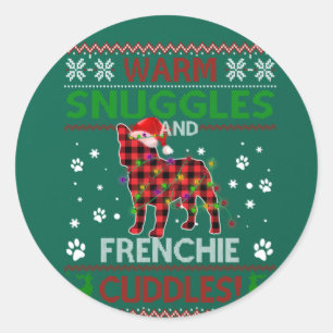 Sticker Rond Chien de taureaux français laide pull Noël Pajama
