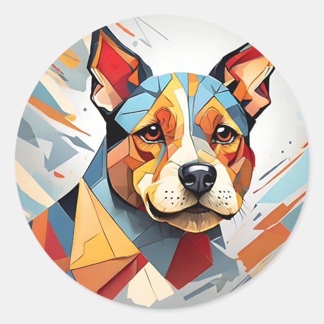 Sticker Rond Chien de Terrier cubiste (Devant)