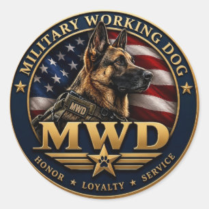 Sticker Rond Chien de Travail Militaire Berger Allemand