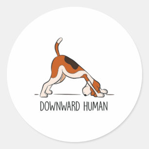 Sticker Rond Chien de yoga drôle homme femme - Humain vers le b
