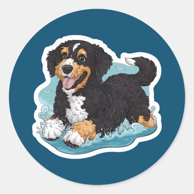 Sticker Rond Chien d'eau portugais (Devant)