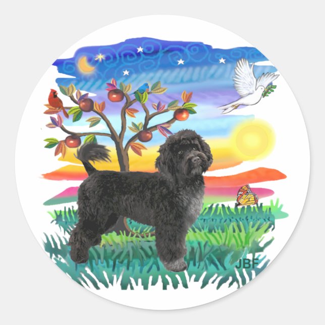 Sticker Rond Chien d'eau portugais (#2) (Devant)