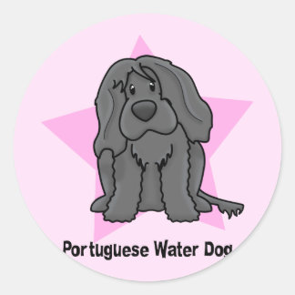 Sticker Rond Chien d'eau portugais étoile Kawaii