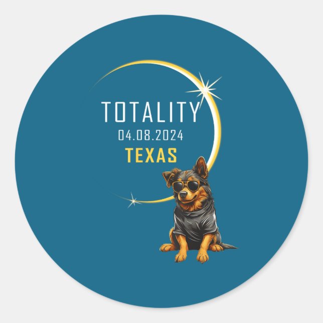 Sticker Rond Chien d'éclipse solaire totale du Texas (Devant)