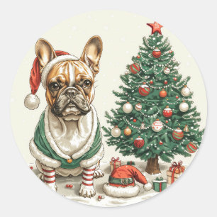 Sticker Rond Chien d'Elf de Chien de Noël