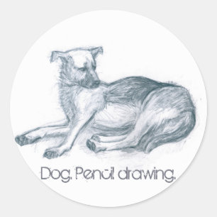 Sticker Rond Chien. Dessin au crayon.