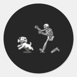 Sticker Rond Chien d'Halloween Drôle Squelette Squelette Chassa