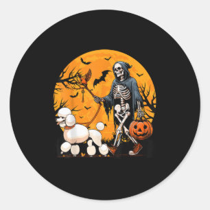 Sticker Rond Chien d'Halloween squelette mène le chien caniche