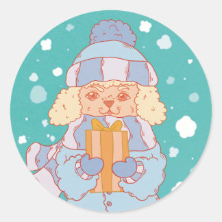 Sticker Rond Chien d'hiver confortable