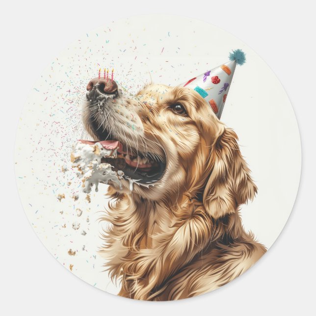 Sticker Rond Chien d'or de l'épreuve d'anniversaire (Devant)