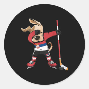 Sticker Rond Chien Drôle Dabant Serbie Fans de Hockey sur Glace
