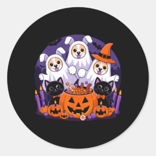 Sticker Rond Chien drôle d'Halloween habillé en fantôme Chien d
