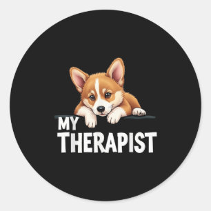 Sticker Rond Chien Drôle Mon Thérapeute Chien Corgi Gallois