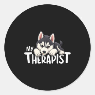 Sticker Rond Chien Drôle Mon Thérapeute Chien Husky Sibérien