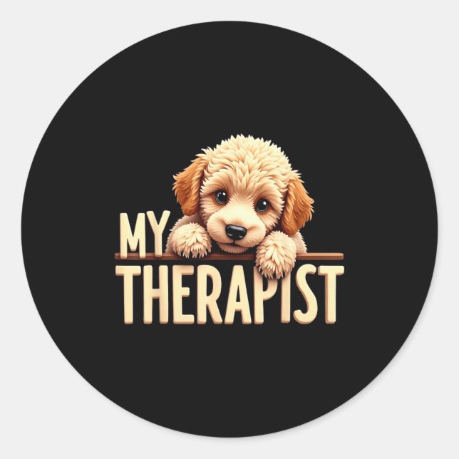 Sticker Rond Chien Drôle Mon Thérast Odle Chien  (Devant)