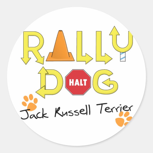 Sticker Rond Chien du rallye Jack Russell Terrier (Devant)