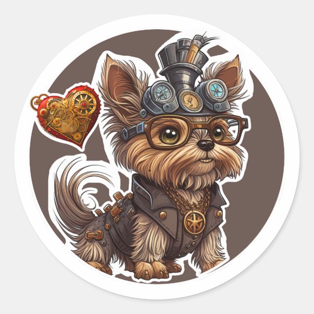 Sticker Rond Chien du Yorkshire Terrier (Devant)