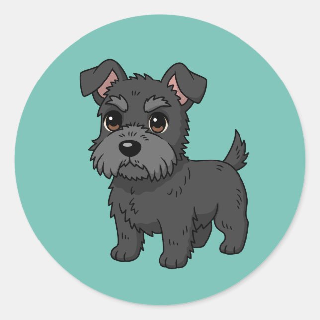 Sticker Rond Chien écossais noir mignon vert (Devant)
