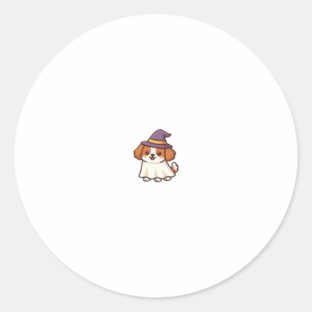 Sticker Rond � Chien Éffrayant Kawaii Halloween Chiot Classique (Devant)