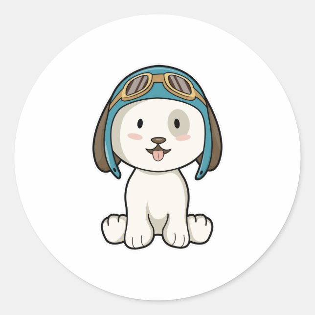 Sticker Rond Chien en Aviateur avec Casquette et lunettes (Devant)