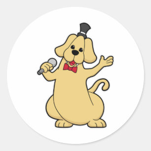 Sticker Rond Chien en chantant avec microphone