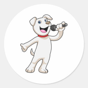 Sticker Rond Chien en chantant avec microphone