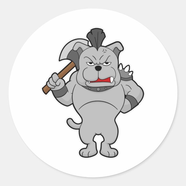 Sticker Rond Chien en guerrier avec Axe (Devant)