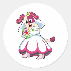Sticker Rond Chien en marié avec robe Mariage & Fleurs