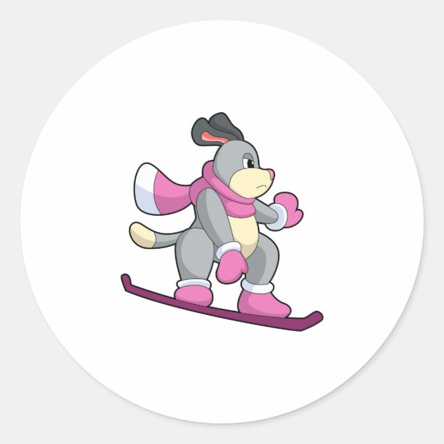 Sticker Rond Chien en Snowboardeur avec Sonowboard (Devant)