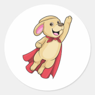 Sticker Rond Chien en super-héros avec Cap