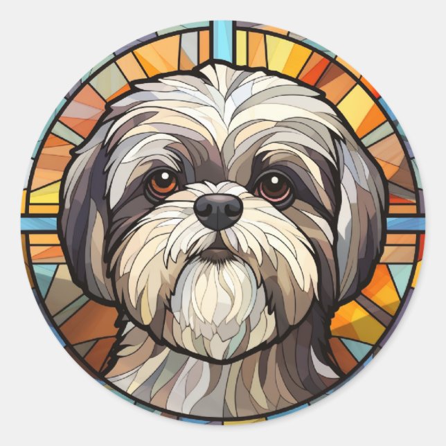 Sticker Rond Chien en Verre Doux Shih Tsu (Devant)