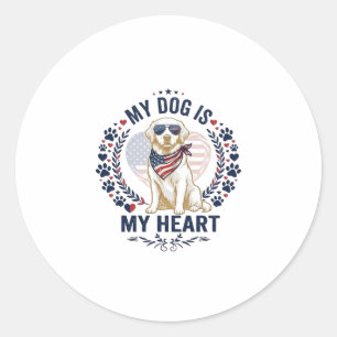 Sticker Rond Chien est cœur drapeau américain lunettes de solei