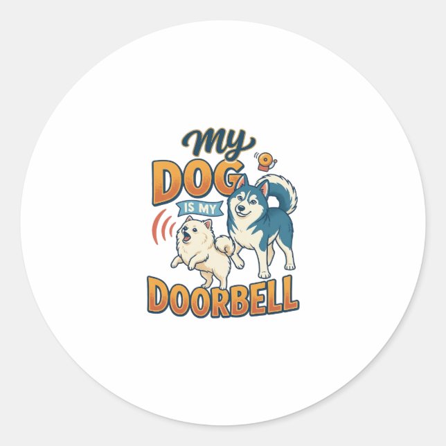 Sticker Rond Chien Est Sonnette Aboie Blanc Bleu_1 (Devant)