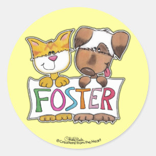 Sticker Rond Chien et chat tiennent une bannière FOSTER