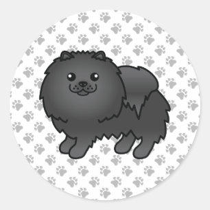 Sticker Rond Chien et pattes de caricature de Poméranie Noire