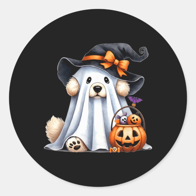 Sticker Rond Chien fantôme d'Halloween (Devant)