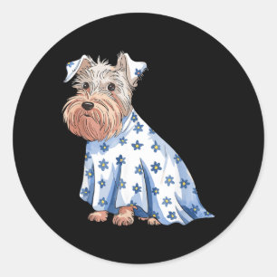Sticker Rond Chien fantôme d'Halloween avec fleurs drôle d'Hall
