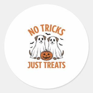 Sticker Rond Chien fantôme drôle Halloween Pas de farces juste 
