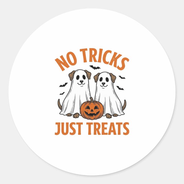 Sticker Rond Chien fantôme drôle Halloween Pas de farces juste  (Devant)