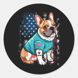 Sticker Rond Chien Français Bulldog J'aime maman Tattoo Aimer d