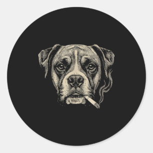 Sticker Rond Chien fumant une cigarette Boxer drôle Mème