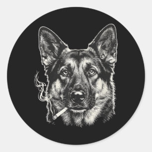 Sticker Rond Chien fumant une cigarette Mème drôle de berger al