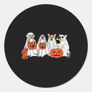 Sticker Rond Chien Ghost mignon Chien habillé Comme Ghost Funny
