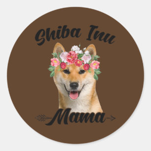 Sticker Rond Chien Graphique Fleur Fleur Shiba Inu Mama