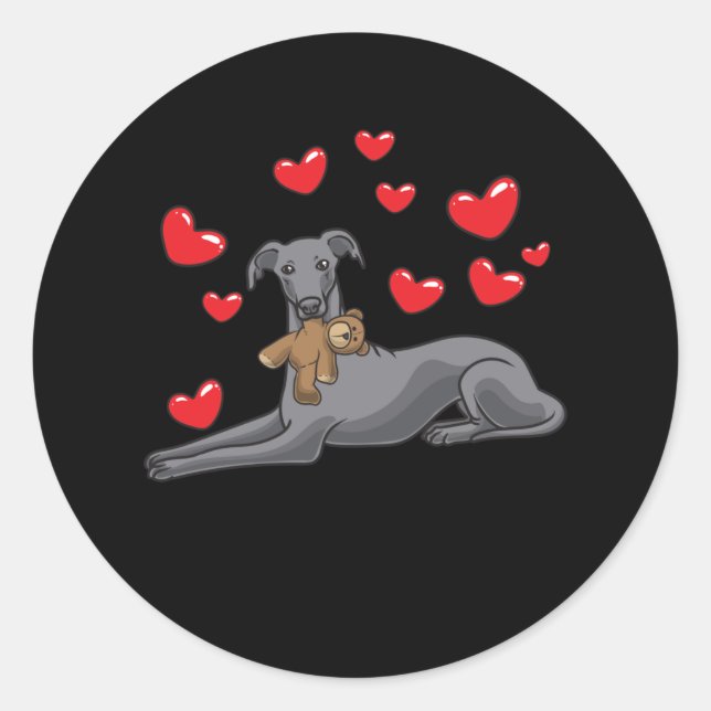 Sticker Rond Chien Grise Italien Avec Animal Stuffé (Devant)