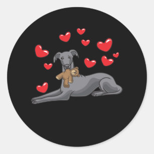 Sticker Rond Chien Grise Italien Avec Animal Stuffé